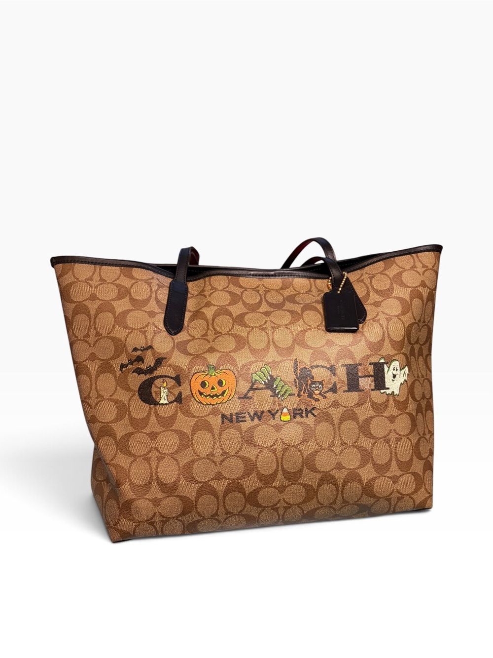 Coach New York Halloween Brown Signature City Tote Ghost Black Cat Pumpkin Candy